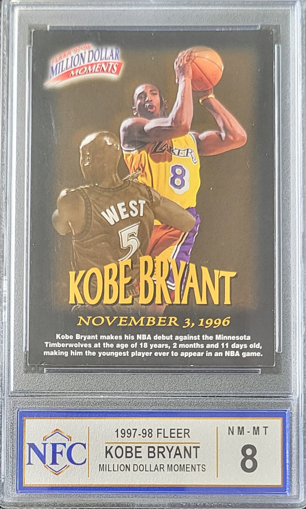 1997 Fleer Million Dollar Moments KOBE BRYANT #31 Graded NFC NM-MT 8