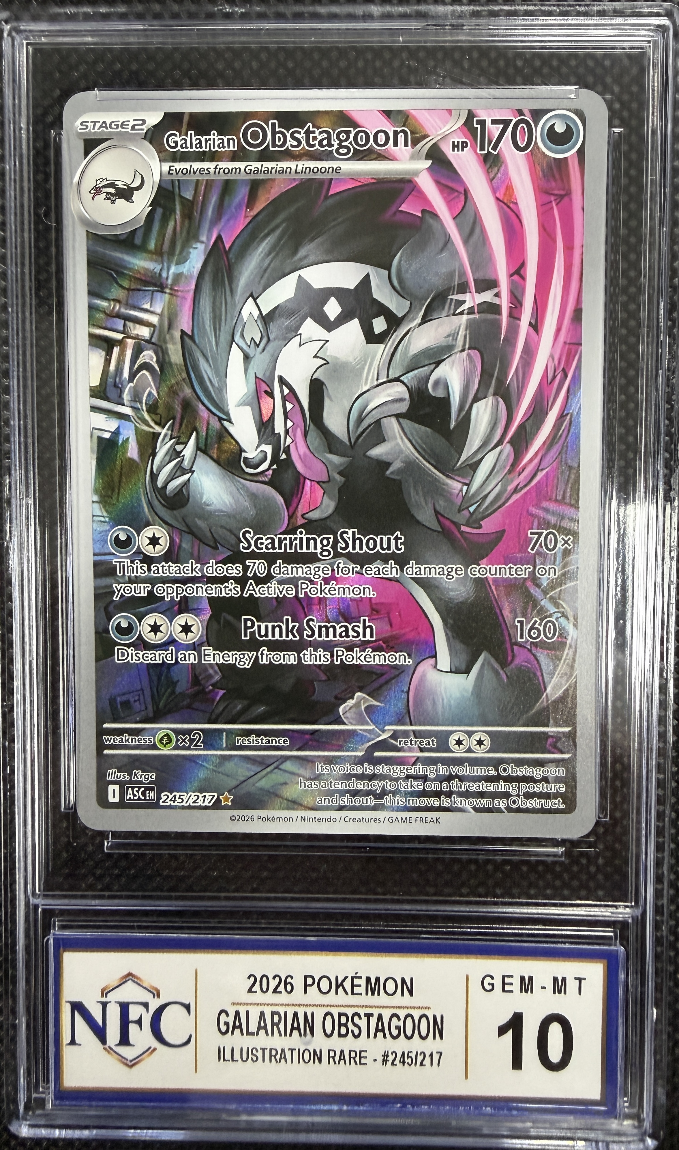 2026 Pokemon GALARIAN OBSTAGOON Graded NFC GEM-MT 10